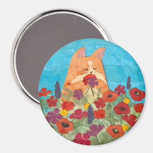 花の中の猫 マグネット (正面/裏面)