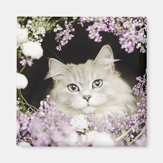 花の中の猫 マグネット (正面)