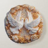 花の中の白い鳩が二羽 ラウンドクッション (裏面)