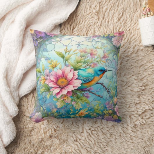 花の中の美しい鳥 クッション (ブランケット)
