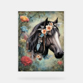 花の中の茶色の馬 アクリルサイン (正面)