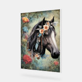 花の中の茶色の馬 アクリルサイン (傾斜)