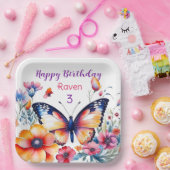花の中の蝶の女の子の誕生日パーティー ペーパープレート (パーティー)
