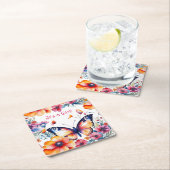 花の中の蝶ガールズベビーシャワー スクエアペーパーコースター (インサイチュ)