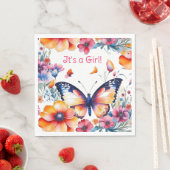 花の中の蝶ガールズベビーシャワー スタンダードランチョンナプキン (インサイチュ)