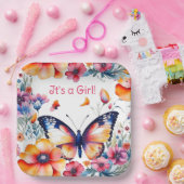 花の中の蝶ガールズベビーシャワー ペーパープレート (パーティー)