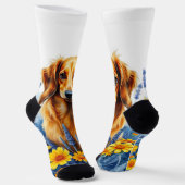 花の中の長毛のダシュント ソックス (傾斜あり)