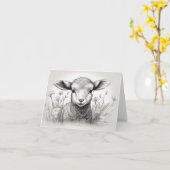 花の中の黒と白の羊イースター カード (黄色い花)