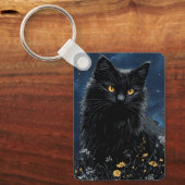 花の中の黒猫 キーホルダー (正面)