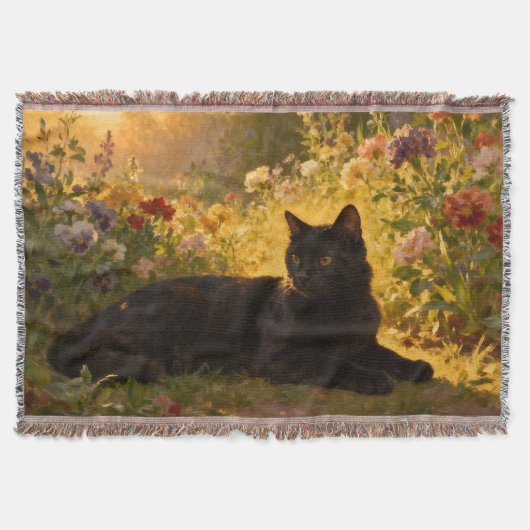 花の中の黒猫 I スローブランケット (正面)