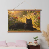 花の中の黒猫 I 吊り下げ型タペストリー (寝室)