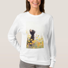 花の中の黒猫 Tシャツ