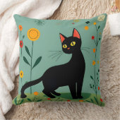花の中の黒鮮やか猫 クッション (ブランケット)