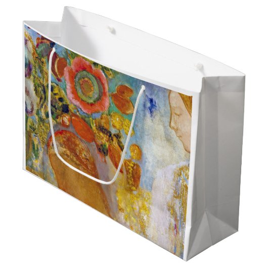 花の中の2つの若い女の子、レドン大きなギフトバ ラージペーパーバッグ (正面アングル)