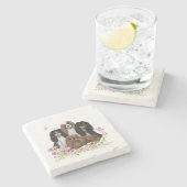 花の中の4つのカバリエールキングチャールズスパニエル犬 ストーンコースター (横)