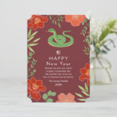 花の中国の新年スネークのホリデーカード シーズンカード (スタンド正面)