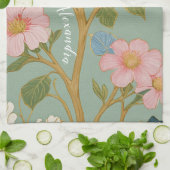 花の中：パステルブランチとピンクの花 キッチンタオル (折り畳み)