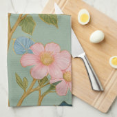 花の中：パステルブランチとピンクの花 キッチンタオル (四つ折り)