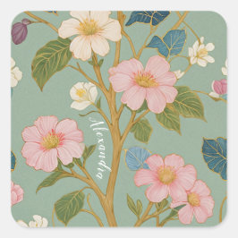 花の中：パステルブランチとピンクの花 スクエアシール