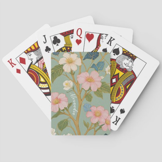 花の中：パステルブランチとピンクの花 トランプ (裏面)