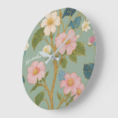 花の中：パステルブランチとピンクの花 ラージ壁時計 (傾斜)