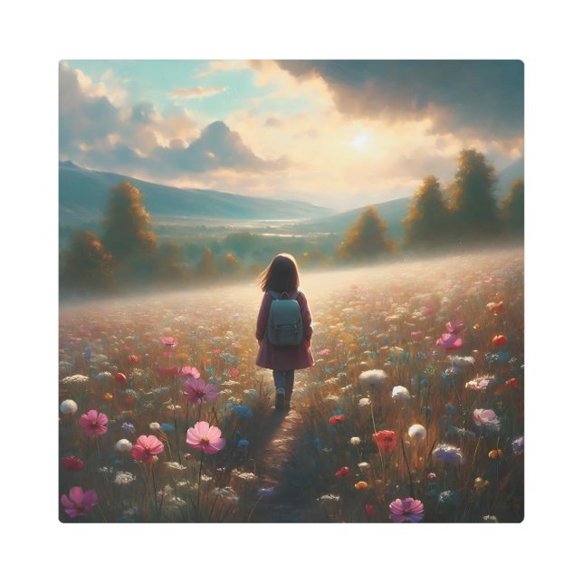 花の中 – 冒険好きな道 メタルプリント (正面)