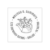 花の丸いアドレス付き庭の散水缶 ラバースタンプ (インプリント)