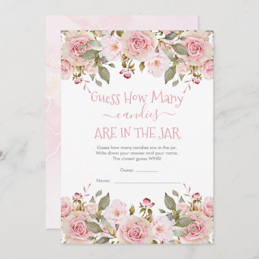 花の予想ゲーム フラワーの瓶の中のキャンディー数当てカード 招待状 (正面/裏面)