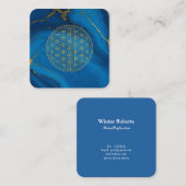 花の人生金ゴールドグリッター青い大理石 スクエア名刺 (正面/裏面)