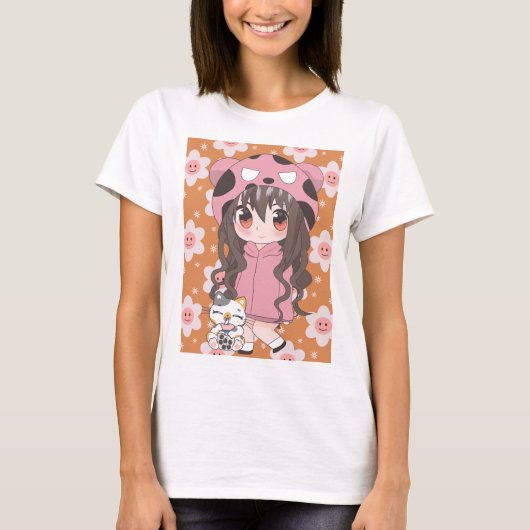 花の付いたアニメガール Tシャツ (正面)