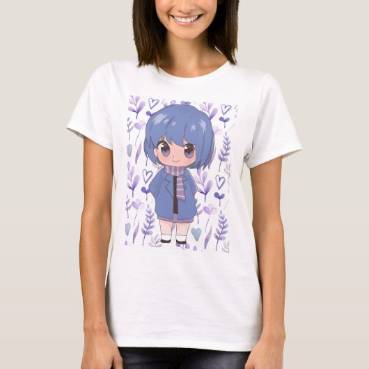 花の付いたアニメガール Tシャツ (正面)