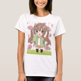 花の付いたアニメガール Tシャツ