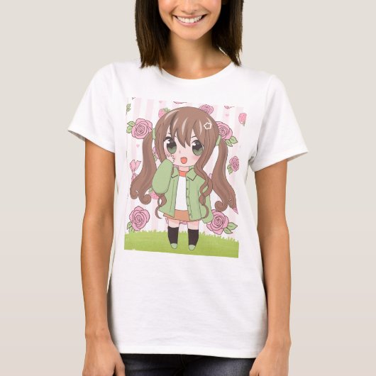 花の付いたアニメガール Tシャツ (正面)