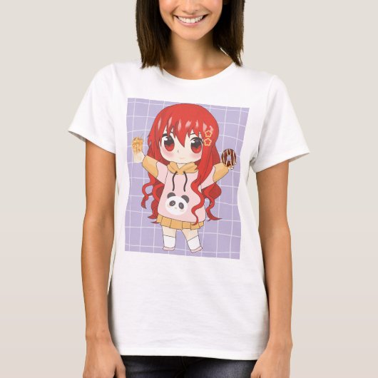 花の付いたアニメガール Tシャツ (正面)