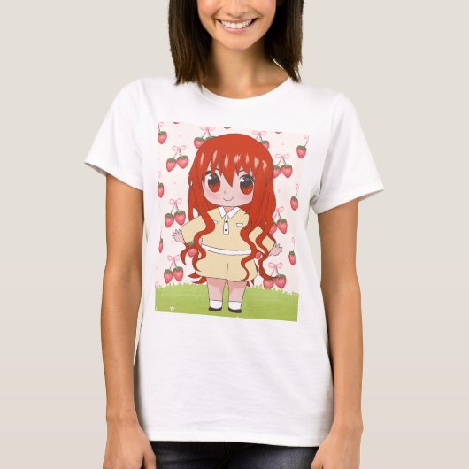 花の付いたアニメガール Tシャツ (正面)