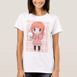 花の付いたアニメガール Tシャツ