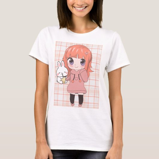 花の付いたアニメガール Tシャツ (正面)