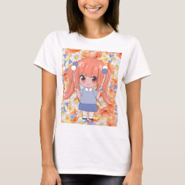 花の付いたアニメガール Tシャツ