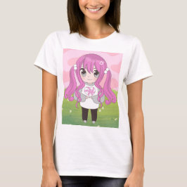 花の付いたアニメガール Tシャツ