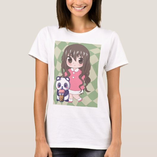 花の付いたアニメガール Tシャツ (正面)