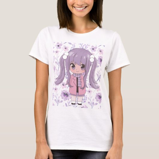 花の付いたアニメガール Tシャツ (正面)