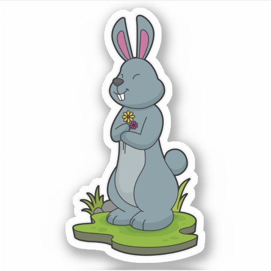 花の付いたウサギ シール (正面)
