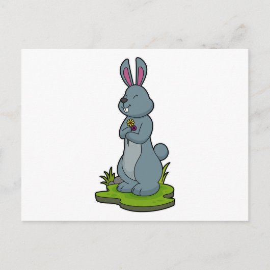 花の付いたウサギ ポストカード (正面)