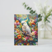 花の付いたカラフルコッカトゥー ポストカード (スタンド正面)