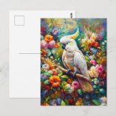 花の付いたカラフルコッカトゥー ポストカード (正面/裏面)