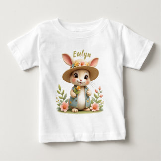 花の付いたバニー ベビーTシャツ