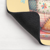 花の付いたパッチワークお洒落ティーカップ マウスパッド (コーナー)