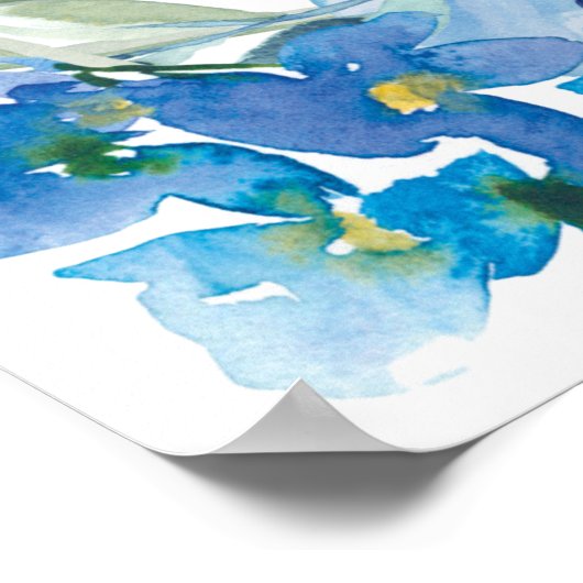 花の付いたユニコーン水彩画フェイク画布 ポスター (角)