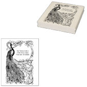 花の付いた円形の枝にいる孔雀 ラバースタンプ (押印)