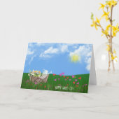 花の付いた古い手押し車 カード (黄色い花)